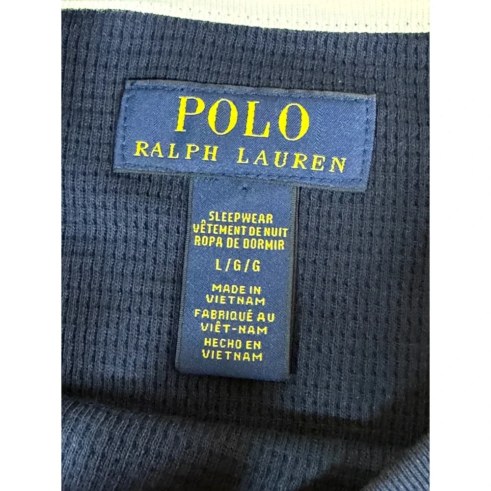 Polo Ralph Lauren Mens Large Navy Blue Waffle Knit Thermal Sleep Shirt PWLC2F